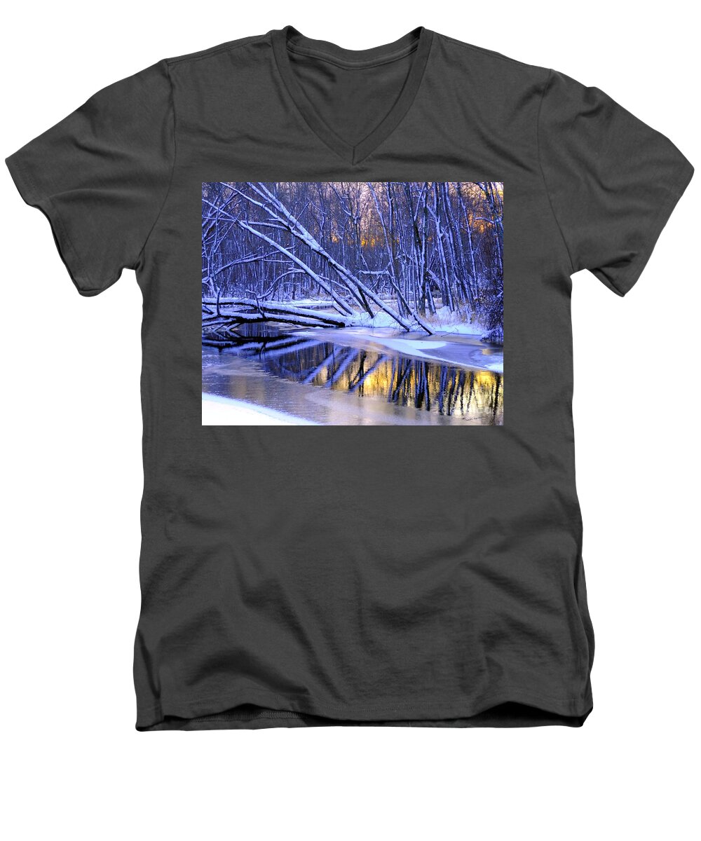 Snow Men's V-Neck T-Shirt featuring the photograph Falling by Terri Gostola