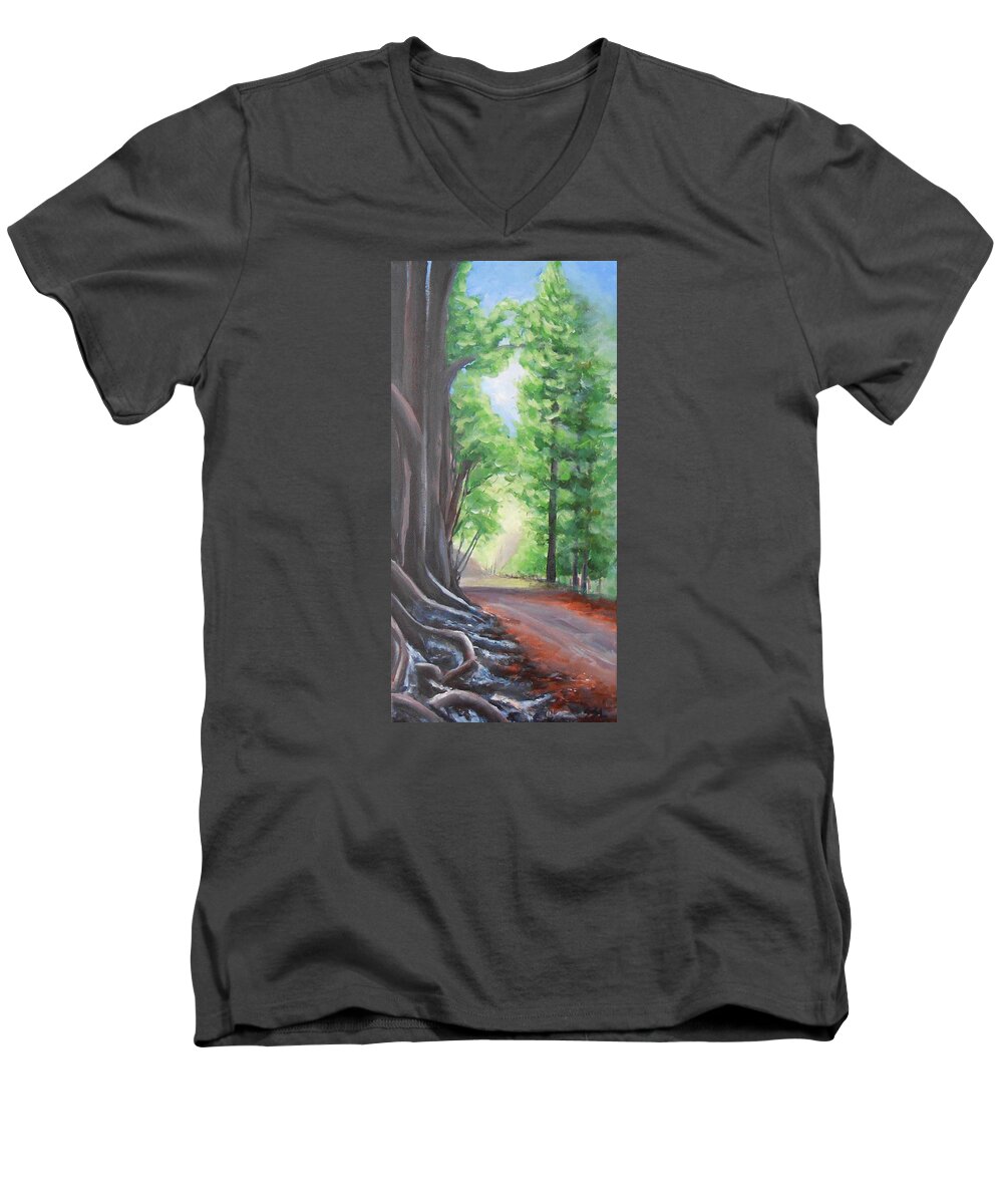 Landscape Men's V-Neck T-Shirt featuring the painting Faraway by Jane See