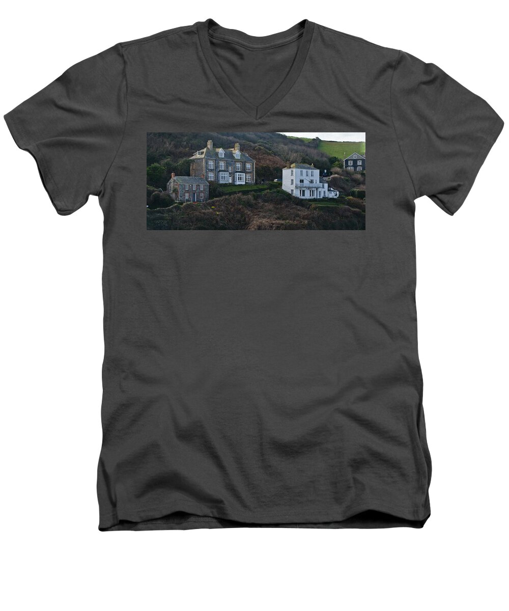 Port Isaac Men's V-Neck T-Shirt featuring the photograph Fern Cottage Port Isaac by Chris Thaxter