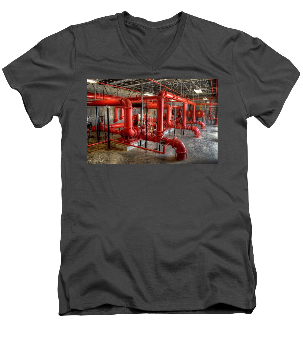 Fire Men's V-Neck T-Shirt featuring the photograph Fire pump room 2 by David Hart