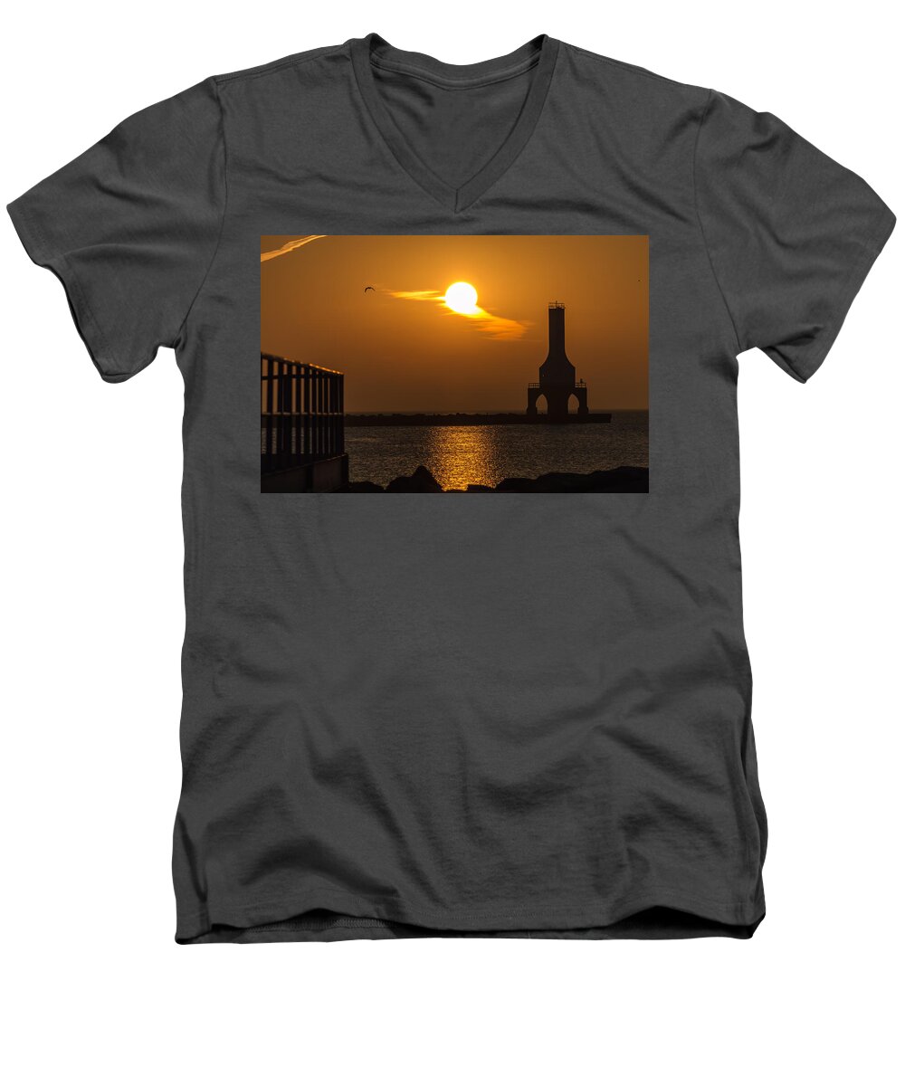 Sunrise Men's V-Neck T-Shirt featuring the photograph Fire Sky II by James Meyer