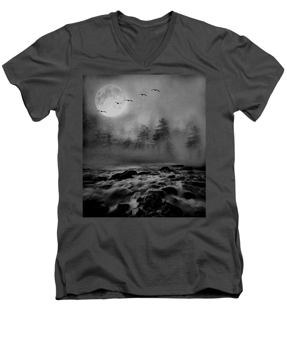 Geese Men's V-Neck T-Shirt featuring the photograph First Snowfall Geese Migrating by Andrea Kollo