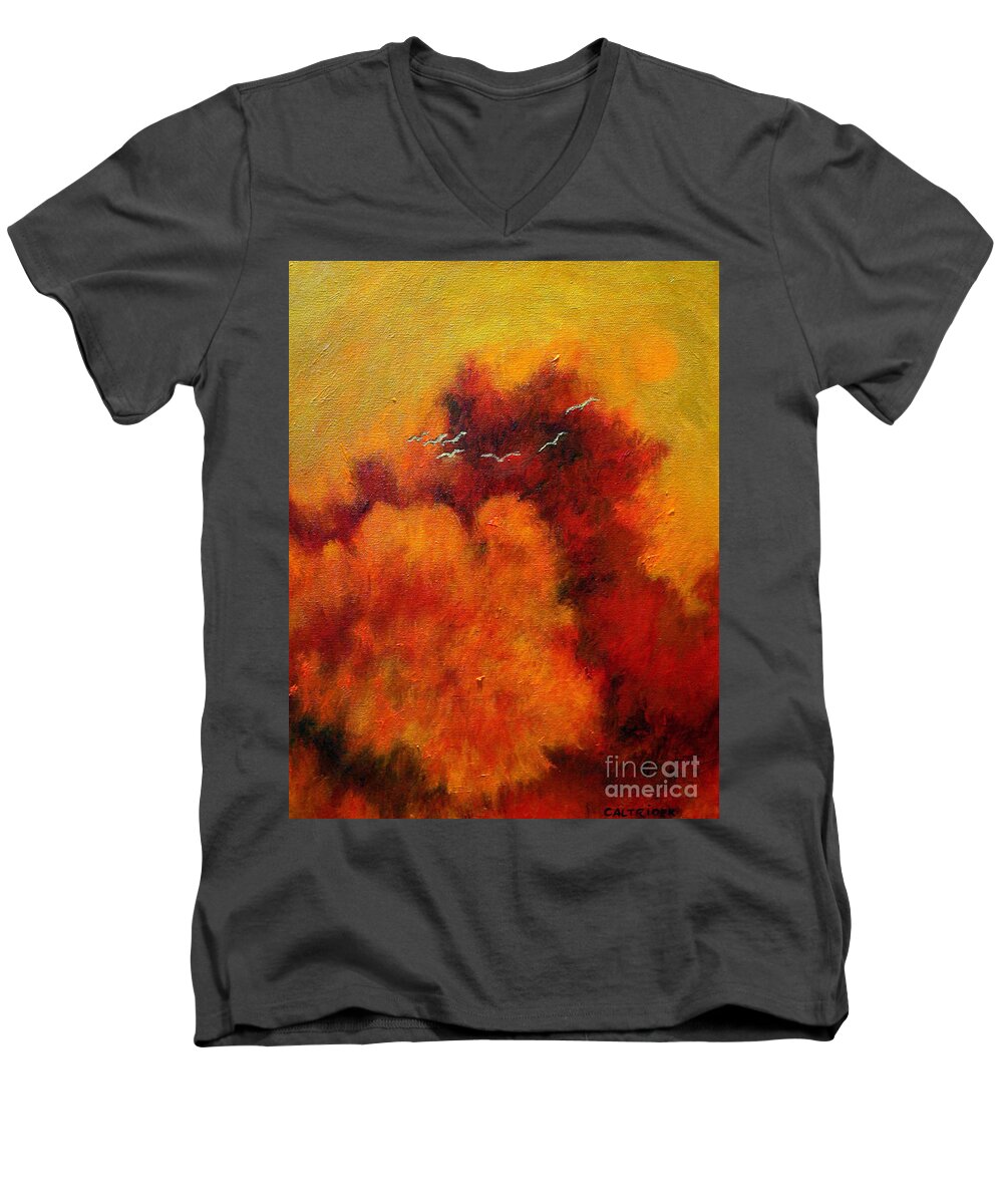 Impressionism Men's V-Neck T-Shirt featuring the painting Flight of the White Birds by Alison Caltrider