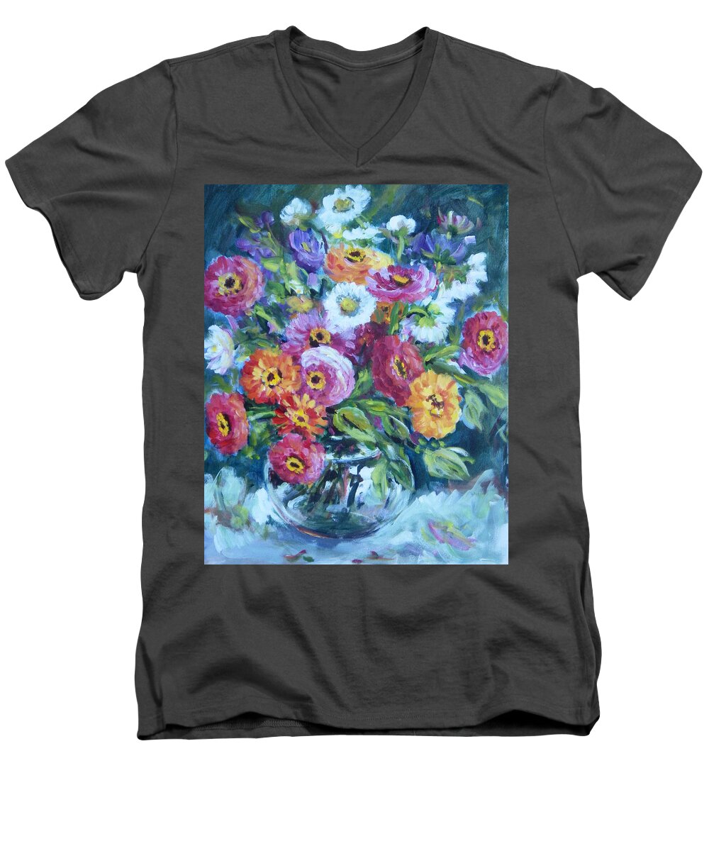 Still Life Men's V-Neck T-Shirt featuring the painting Floral Explosion No. 2 by Ingrid Dohm