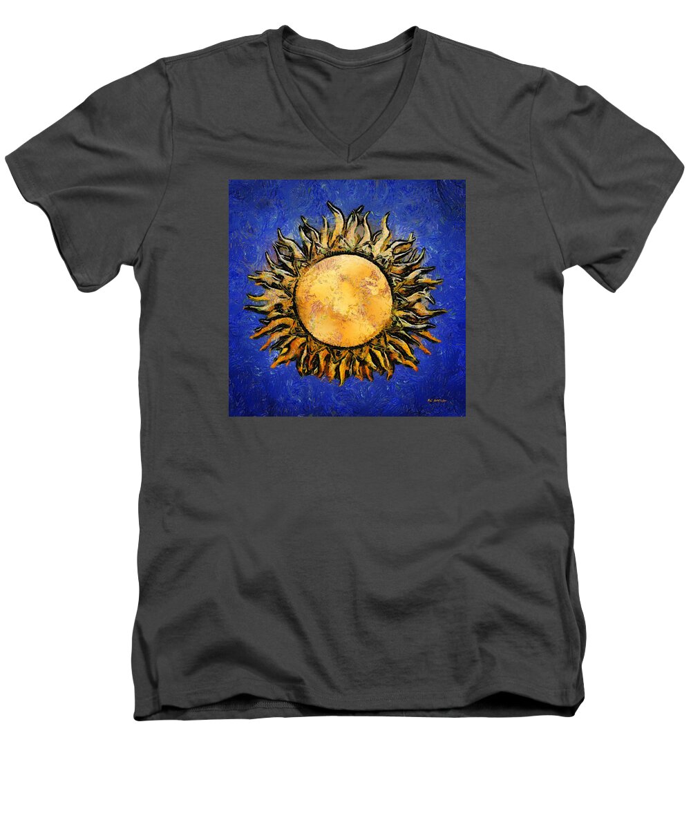 Sun Men's V-Neck T-Shirt featuring the painting Flowering Sun by RC DeWinter