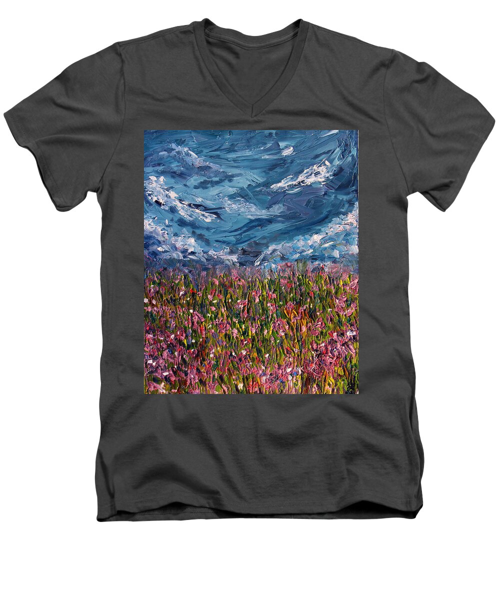 Flowers Men's V-Neck T-Shirt featuring the painting Flowers of the Field by Meaghan Troup