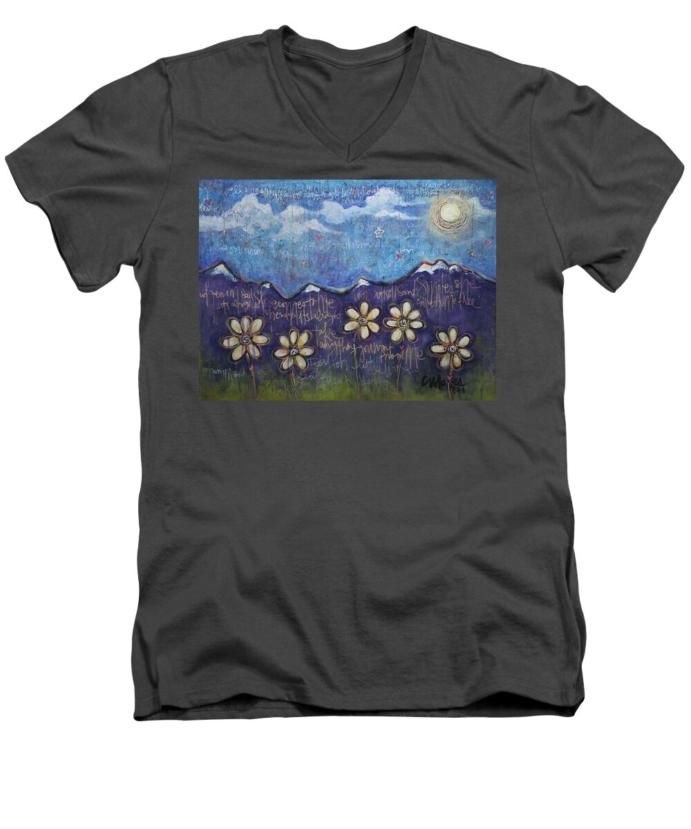 Little Wing Men's V-Neck T-Shirt featuring the painting Fly On My Love by Laurie Maves ART