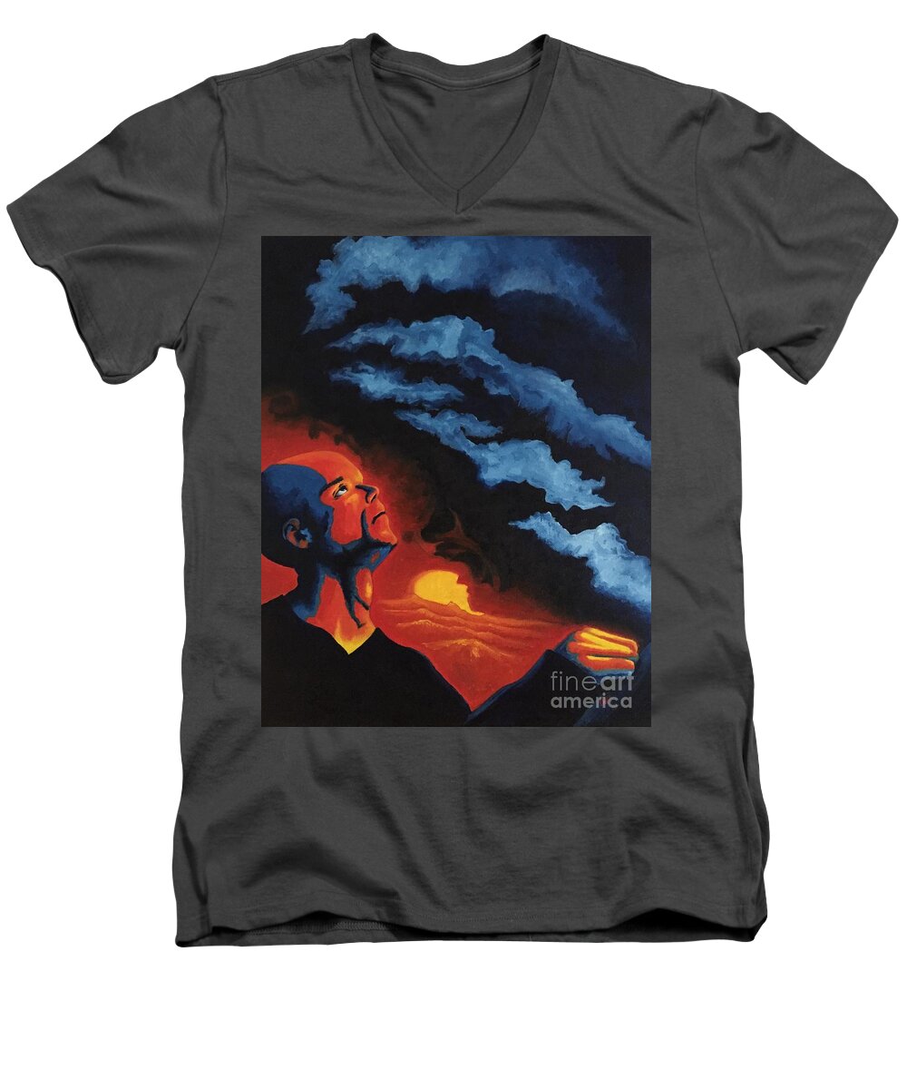 Foreseen Men's V-Neck T-Shirt featuring the painting Foreseen by Michael TMAD Finney
