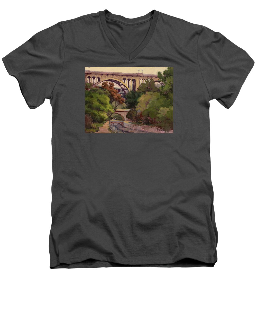 Bridges Men's V-Neck T-Shirt featuring the painting Four Bridges by Jane Thorpe