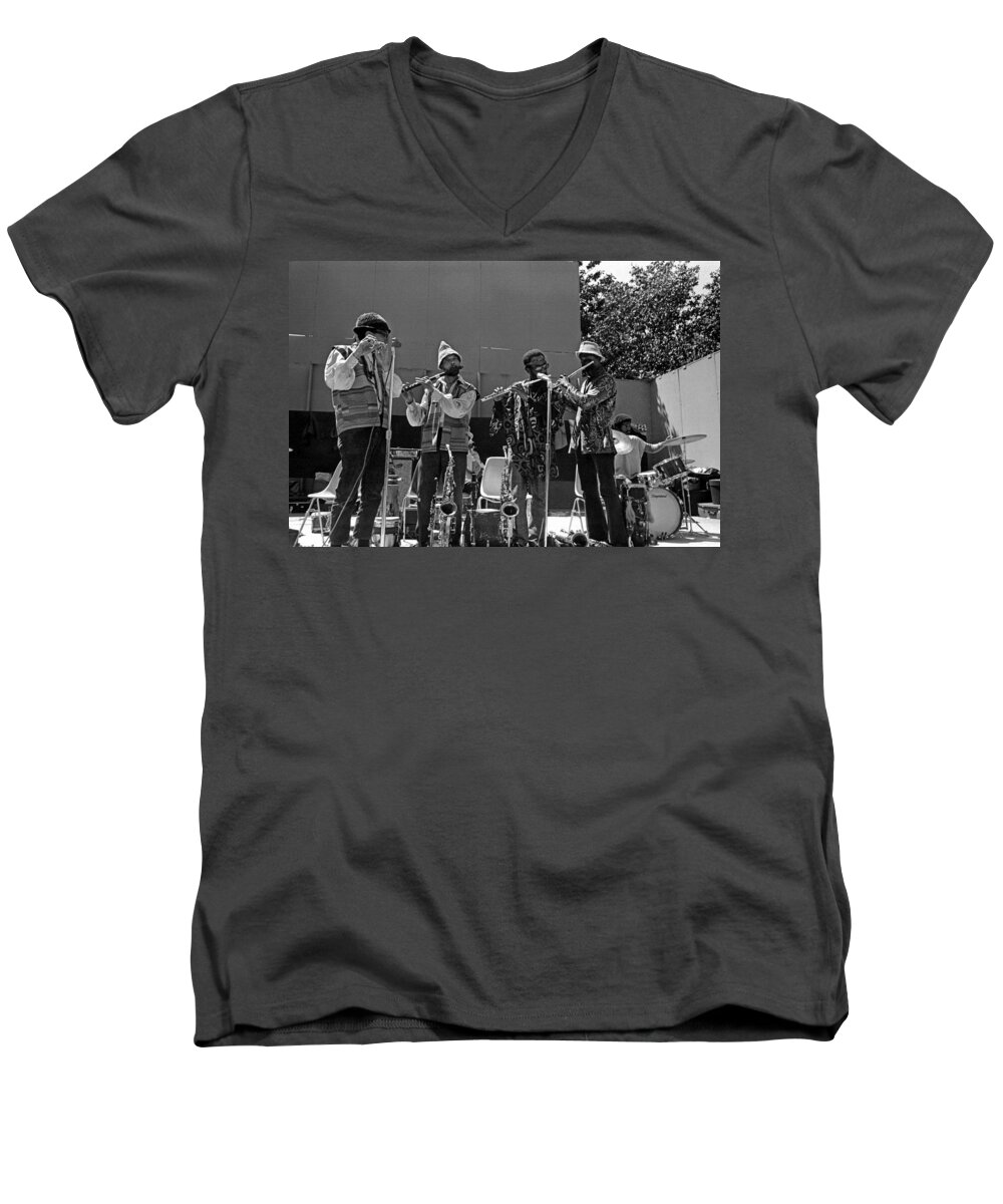 Sun Ra Arkestra Men's V-Neck T-Shirt featuring the photograph Four Flutes 2 by Lee Santa