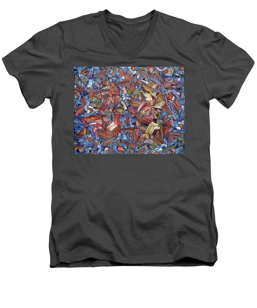 Abstract Men's V-Neck T-Shirt featuring the painting Fragmented Rose by James W Johnson