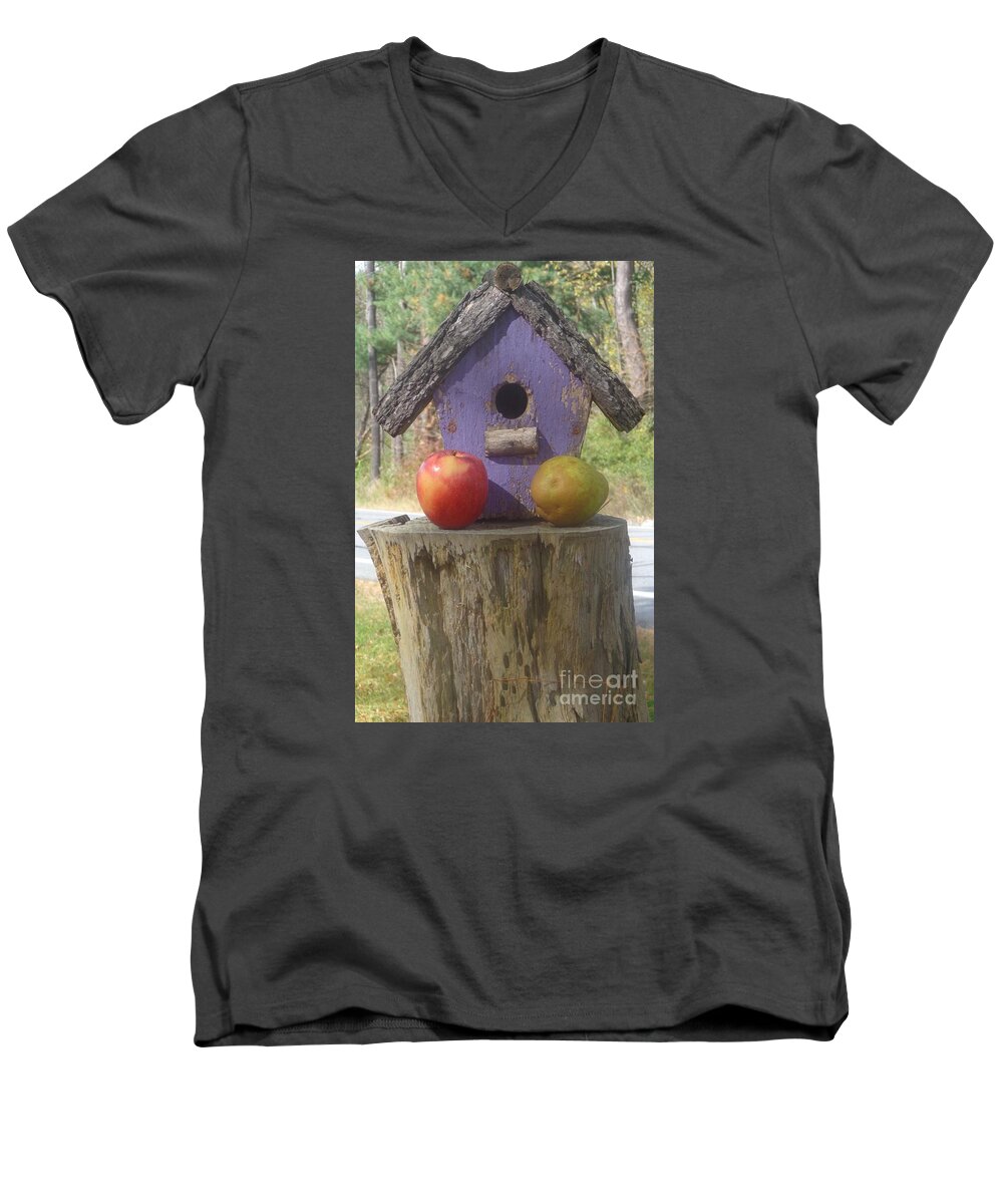Apple Men's V-Neck T-Shirt featuring the photograph Fruity Home? by Christina Verdgeline