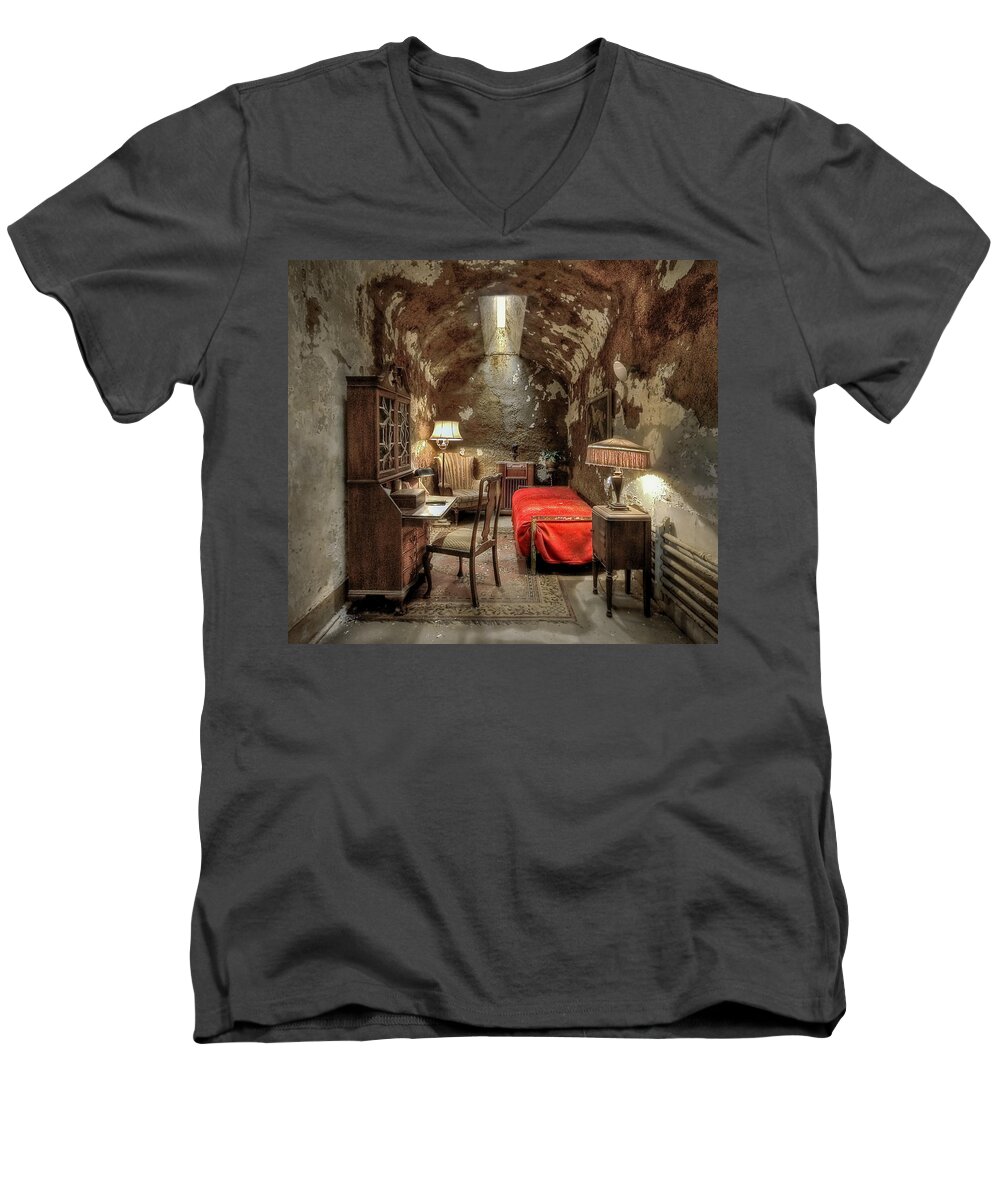 Abandoned Men's V-Neck T-Shirt featuring the photograph Gangsta's Paradise by Evelina Kremsdorf