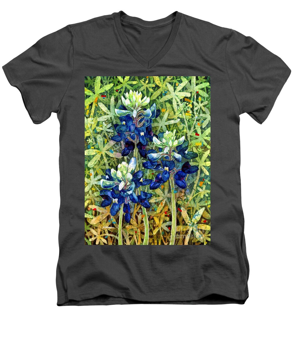 Bluebonnet Men's V-Neck T-Shirt featuring the painting Garden Jewels I by Hailey E Herrera