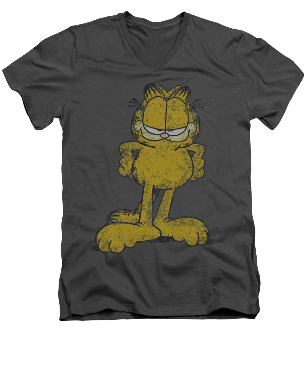 Garfield Men's V-Neck T-Shirt featuring the digital art Garfield - Big Ol' Cat by Brand A