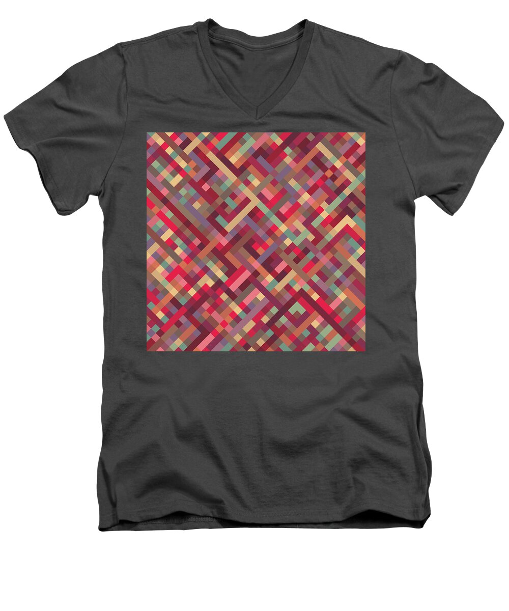Abstract Men's V-Neck T-Shirt featuring the digital art Geometric Lines by Mike Taylor