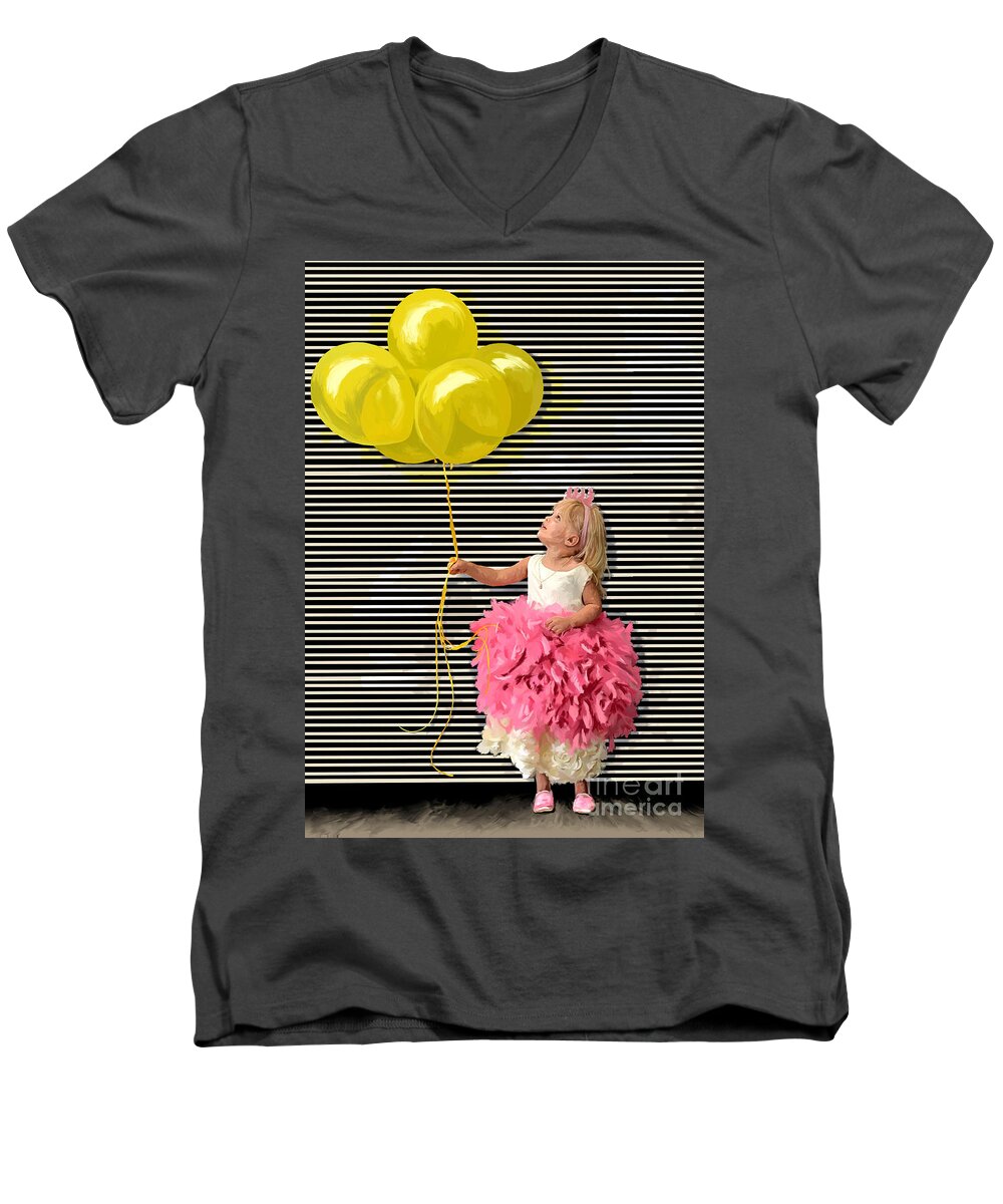 Yellow Balloons Men's V-Neck T-Shirt featuring the painting Gillian With Yellow Balloons by Tim Gilliland