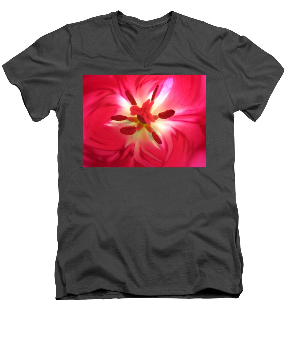 Pink Men's V-Neck T-Shirt featuring the photograph God's Floral Canvas 2 by Jennifer E Doll