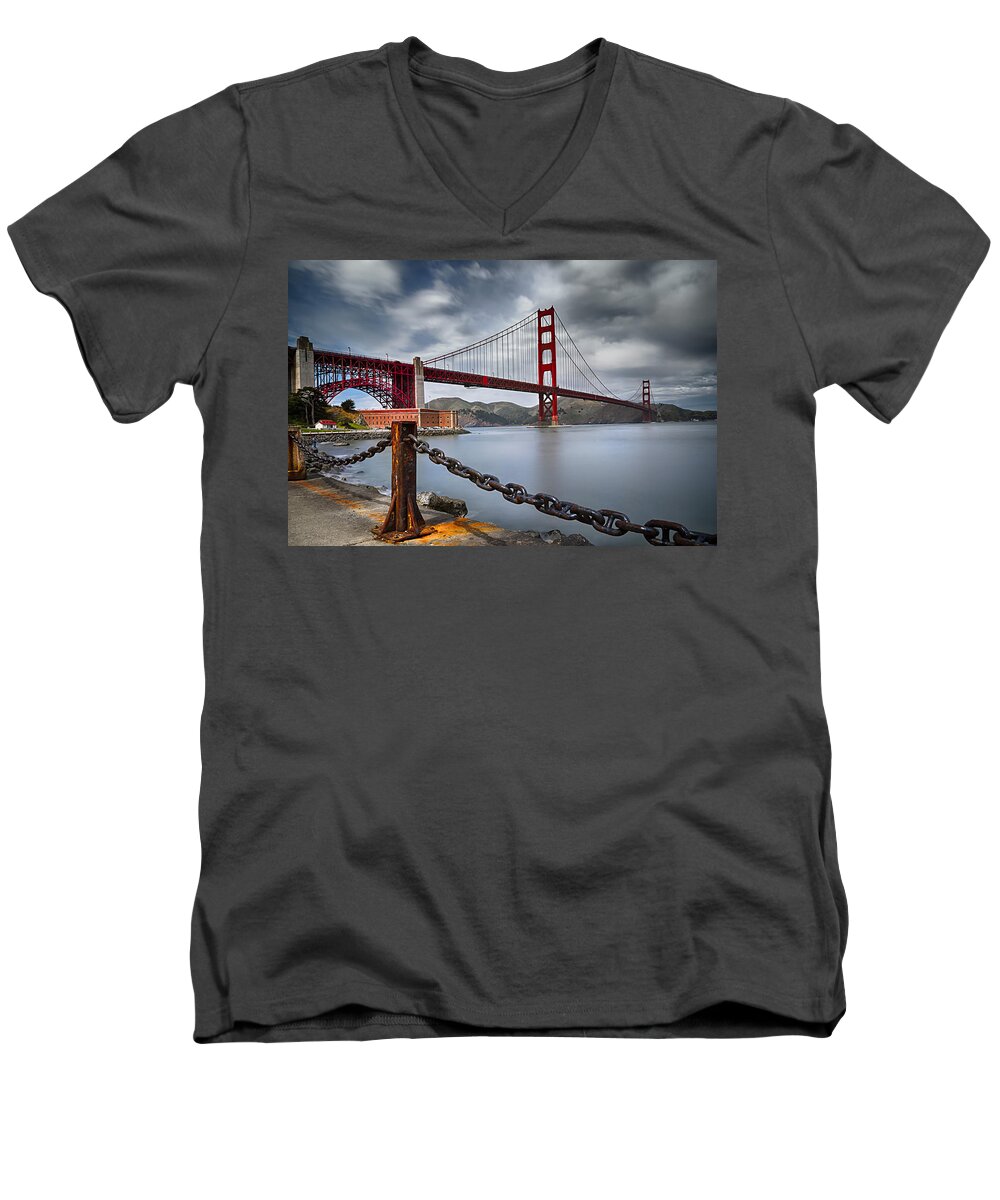 California Men's V-Neck T-Shirt featuring the photograph Golden Gate Bridge by Eduard Moldoveanu