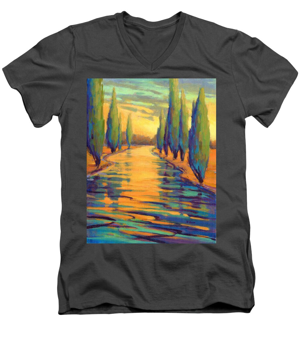 Cypress Men's V-Neck T-Shirt featuring the painting Golden Silence 3 by Konnie Kim