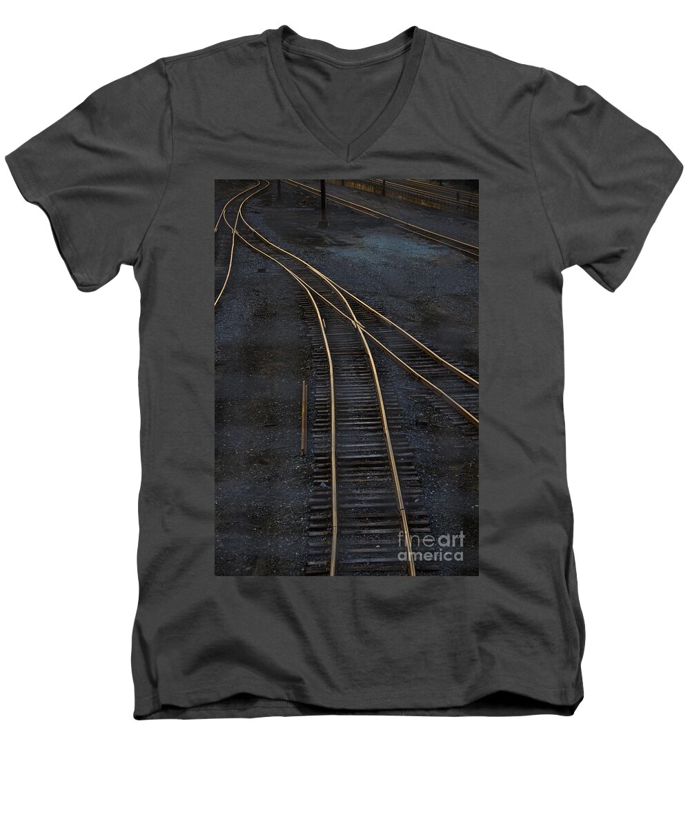 Black Men's V-Neck T-Shirt featuring the photograph Golden Tracks by Margie Hurwich