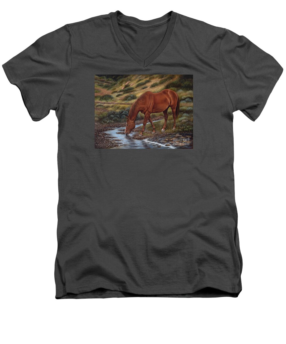Horses Men's V-Neck T-Shirt featuring the painting Good'Ol Red by Ricardo Chavez-Mendez