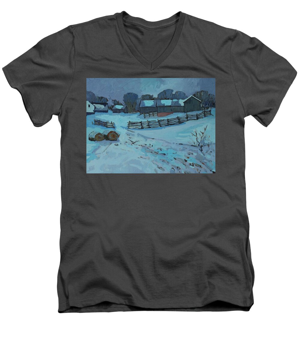 Chadwick Men's V-Neck T-Shirt featuring the painting Grady Road Farm by Phil Chadwick