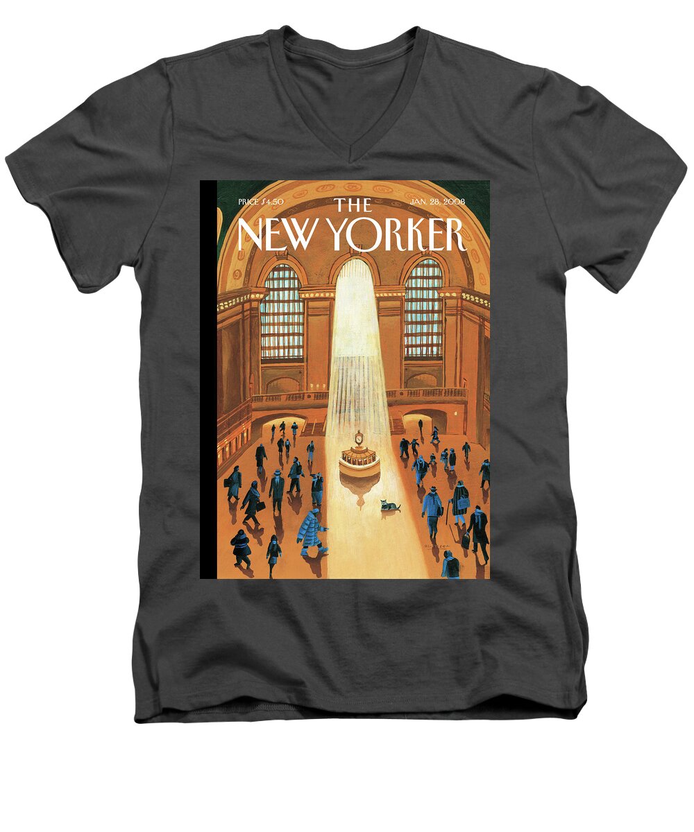 Grand Central Station Men's V-Neck T-Shirt featuring the painting Winter Pleasures by Mark Ulriksen