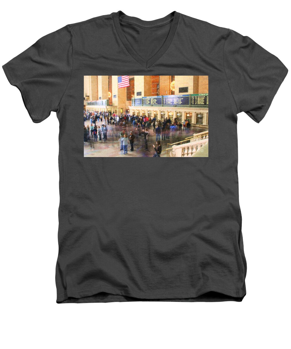 Grand Central Station Men's V-Neck T-Shirt featuring the digital art Grand Central Station New York by Liz Leyden