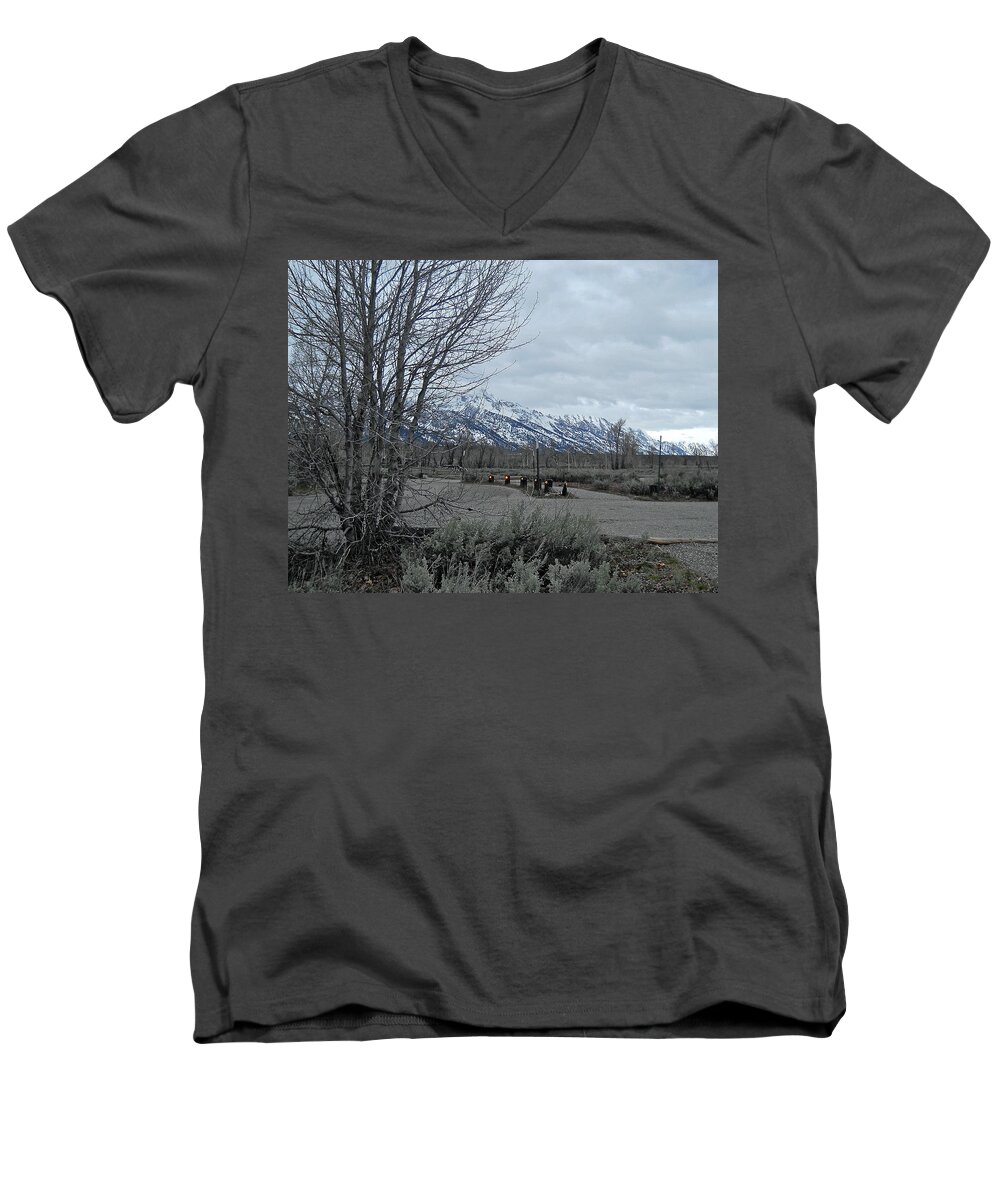 Grand Teton National Park Men's V-Neck T-Shirt featuring the photograph Grand Tetons Landscape by Michele Myers