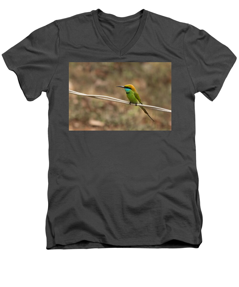 Green Bee-eater Men's V-Neck T-Shirt featuring the photograph Green Bee-eater by SAURAVphoto Online Store