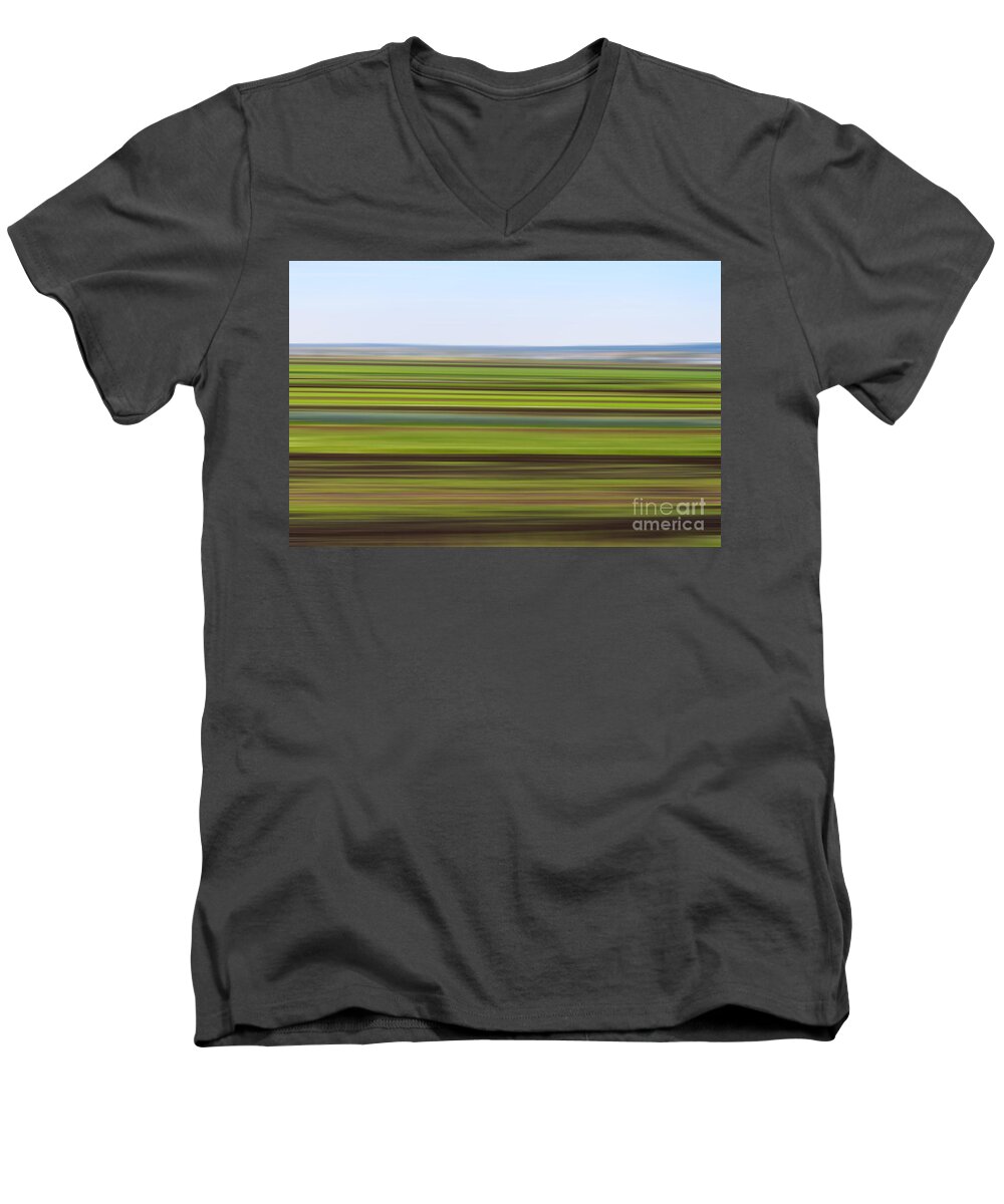Farm Men's V-Neck T-Shirt featuring the photograph Green Field Abstract by Les Palenik