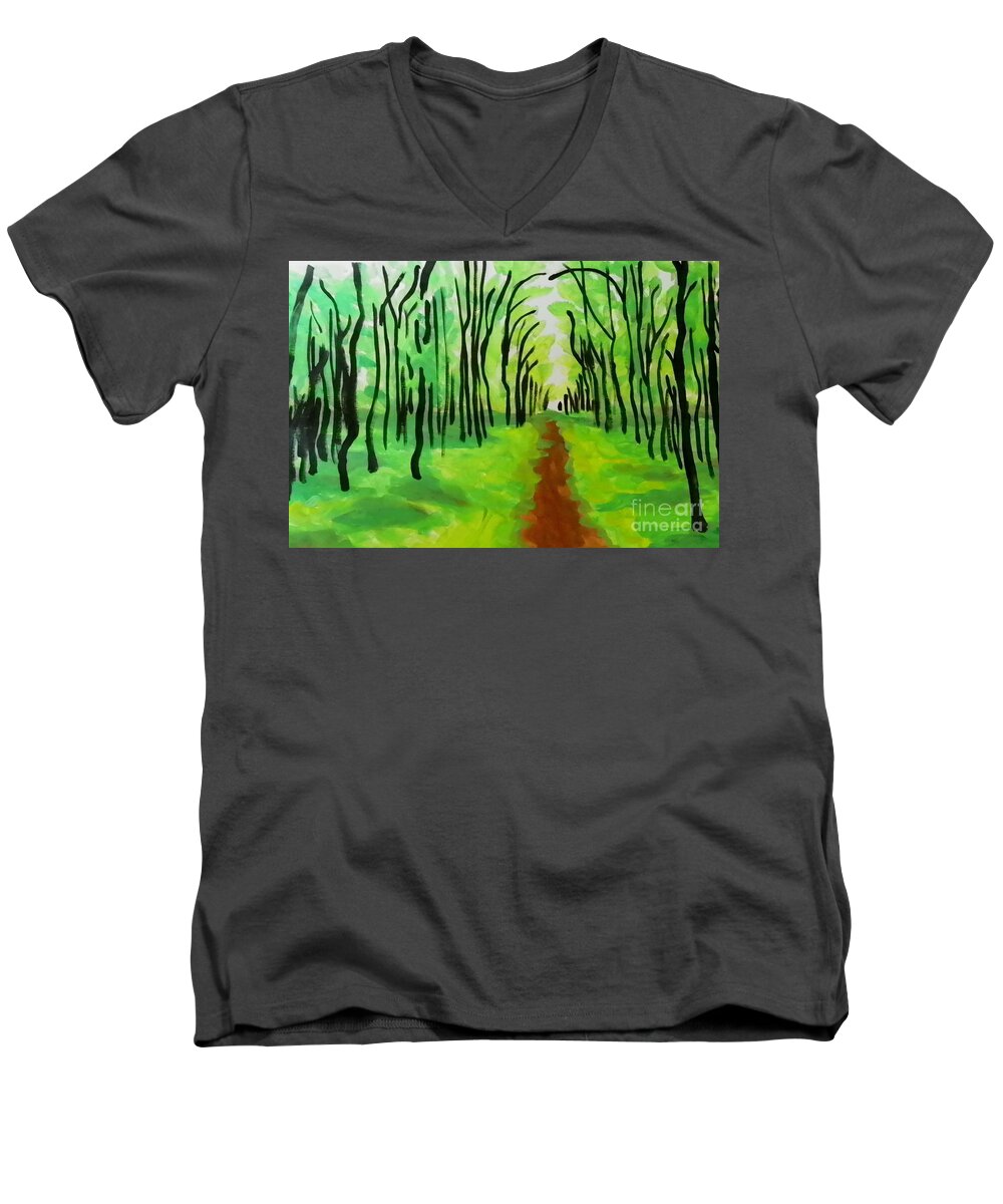 Marisela Mungia Men's V-Neck T-Shirt featuring the painting Green Leaves by Marisela Mungia