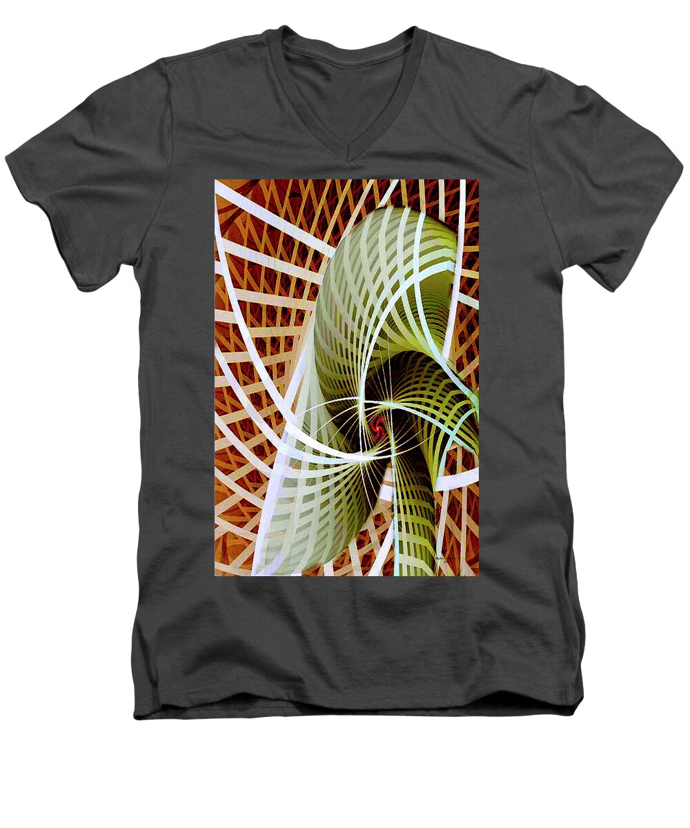 Art Men's V-Neck T-Shirt featuring the digital art Green Weave by Rafael Salazar
