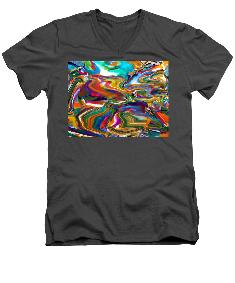 Abstract Men's V-Neck T-Shirt featuring the mixed media Groovy by Deborah Stanley