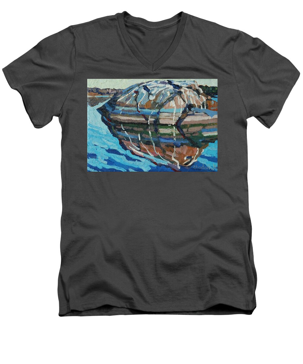 Chadwick Men's V-Neck T-Shirt featuring the painting Gull Rock by Phil Chadwick