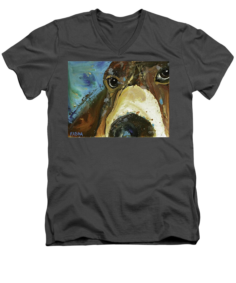 Dog Men's V-Neck T-Shirt featuring the painting Gus by Kasha Ritter