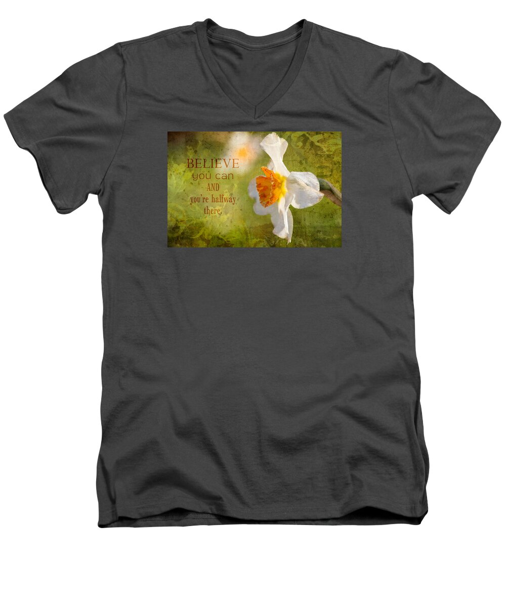 Flower Artwork Men's V-Neck T-Shirt featuring the photograph Halfway There with Message by Mary Buck