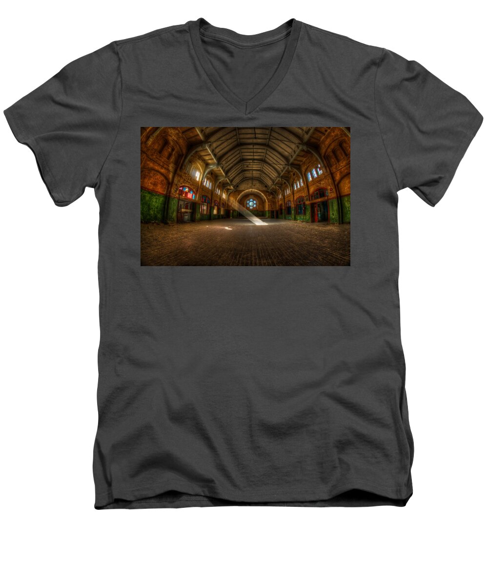 Horror Men's V-Neck T-Shirt featuring the digital art Hall beam by Nathan Wright