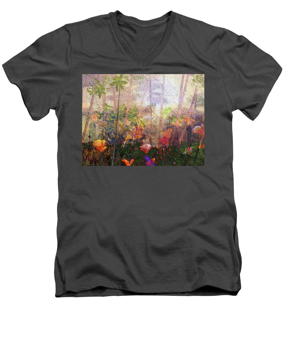 Happy Place Men's V-Neck T-Shirt featuring the mixed media Happy Place by Kiki Art
