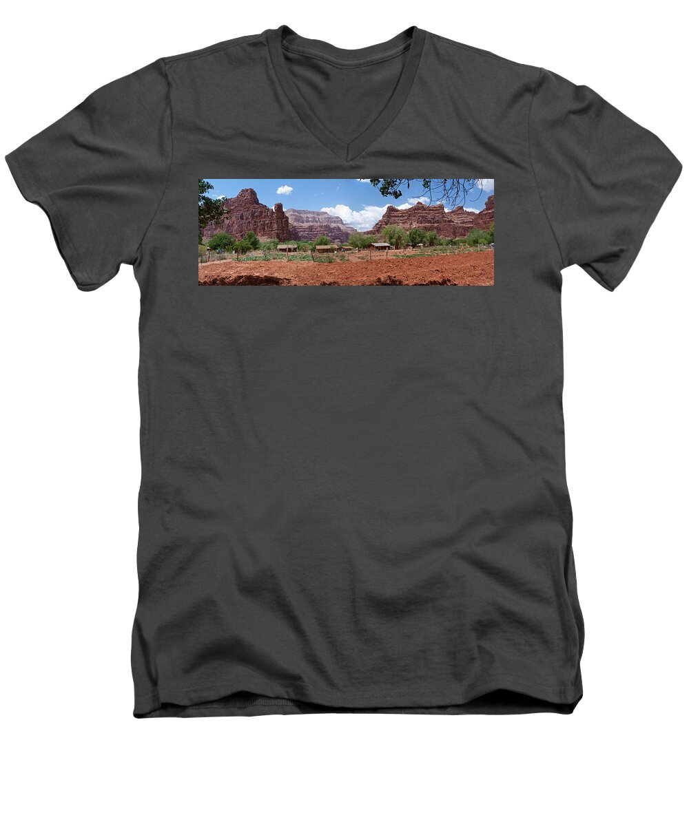 Havasupai Men's V-Neck T-Shirt featuring the photograph Havasupai Village Panorama by Alan Socolik
