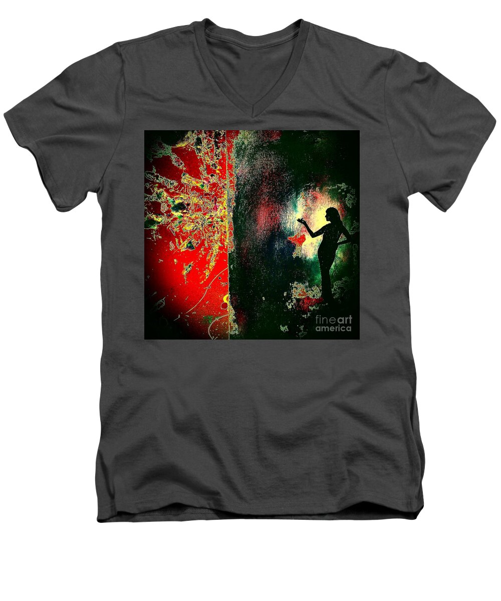 Power Men's V-Neck T-Shirt featuring the painting Her Power To Create by Jacqueline McReynolds