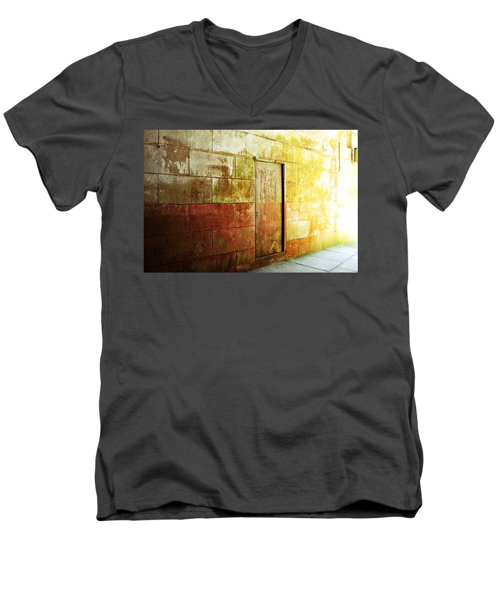 Brick Men's V-Neck T-Shirt featuring the photograph Hidden Door by Holly Blunkall