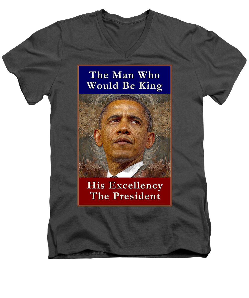 Progressive Men's V-Neck T-Shirt featuring the painting His Excellency Barack Obama by Will Barger