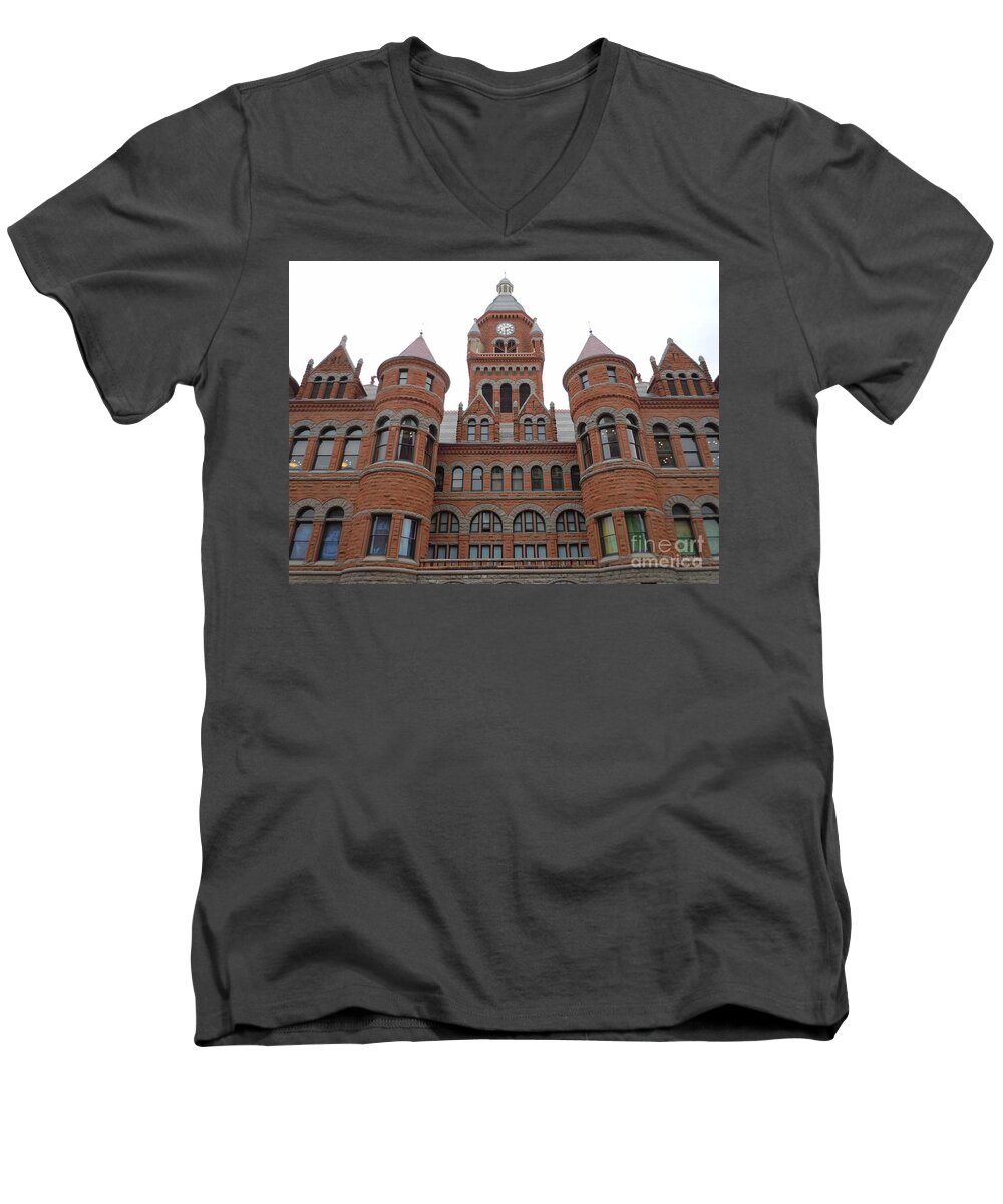 Old Red Courthouse Men's V-Neck T-Shirt featuring the photograph Historic Old Red Courthouse Dallas #1 by Robert ONeil