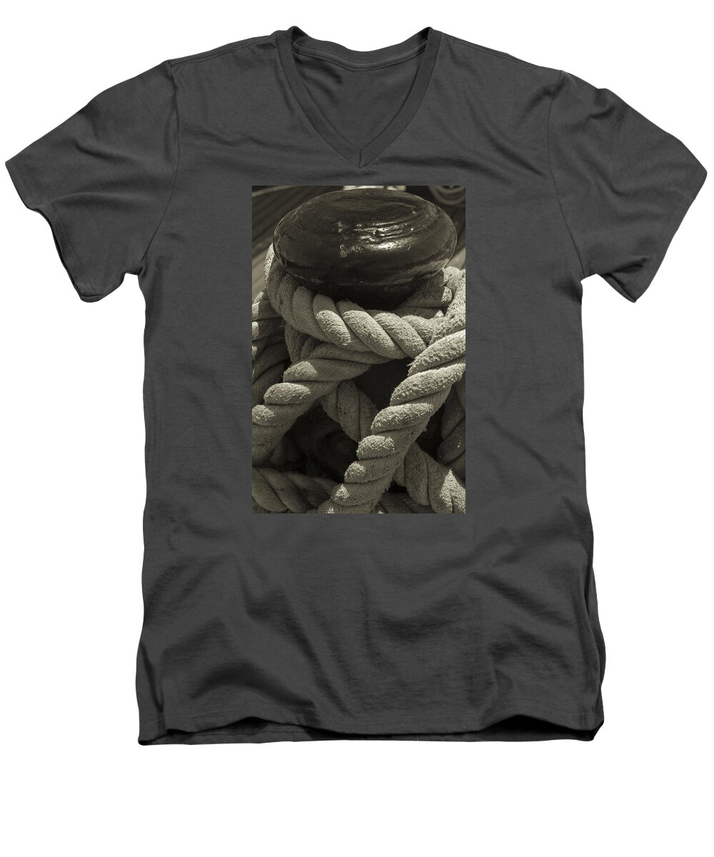 Splice Men's V-Neck T-Shirt featuring the photograph Hold On Black and White Sepia by Scott Campbell