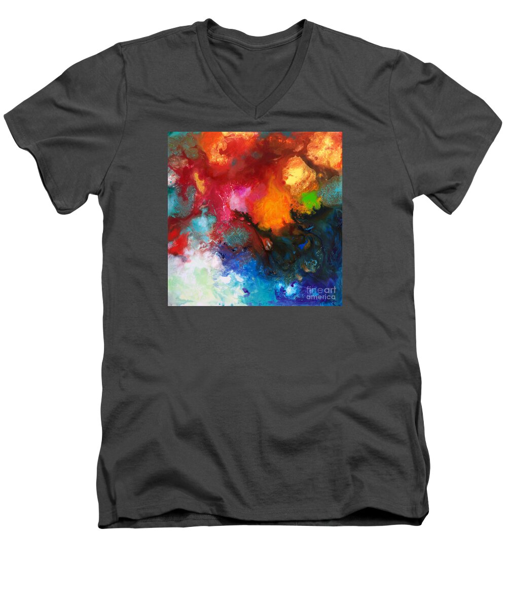 Abstract Men's V-Neck T-Shirt featuring the painting Holding the High Watch canvas three by Sally Trace