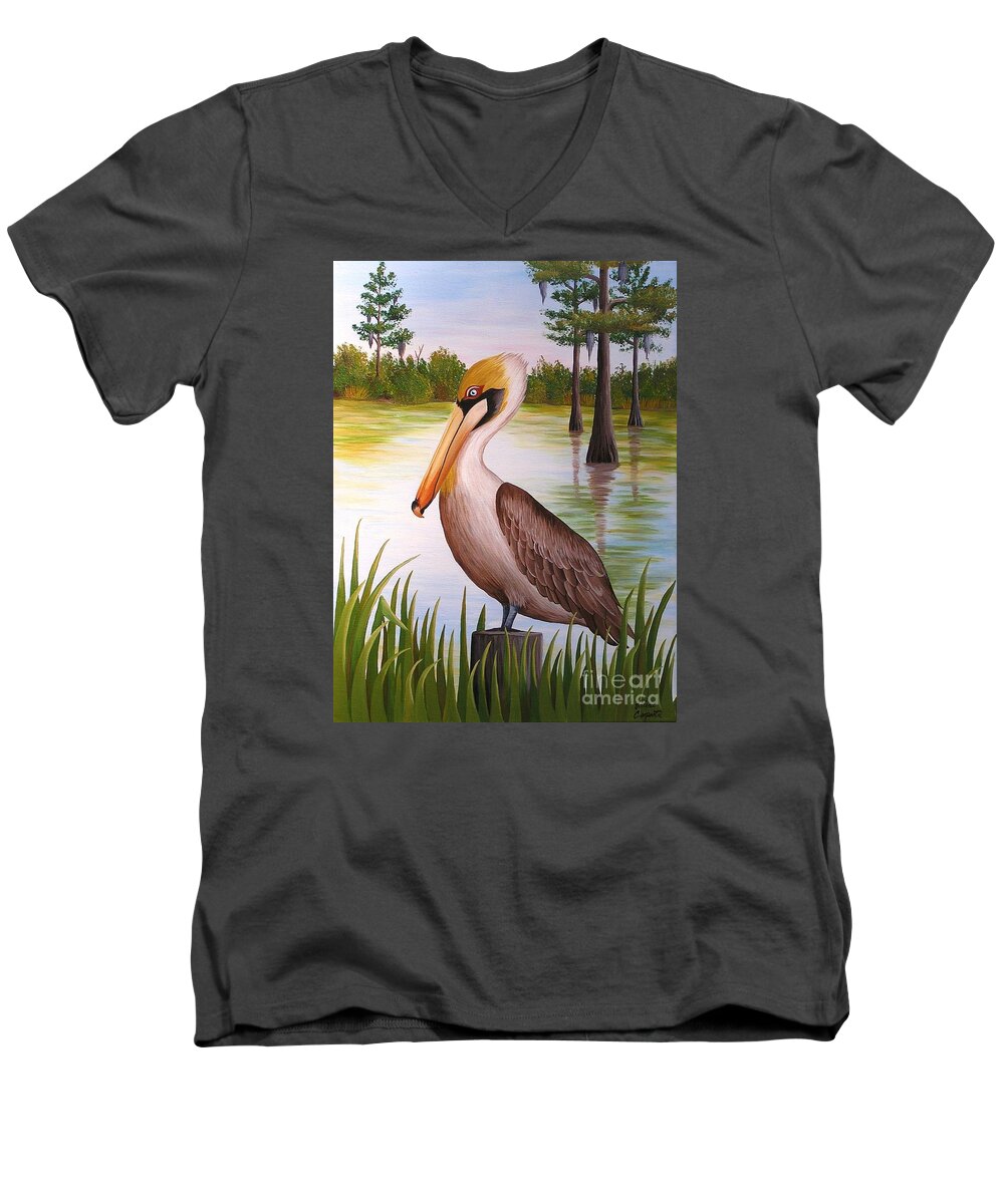 Bird Men's V-Neck T-Shirt featuring the painting Home on the Bayou by Valerie Carpenter