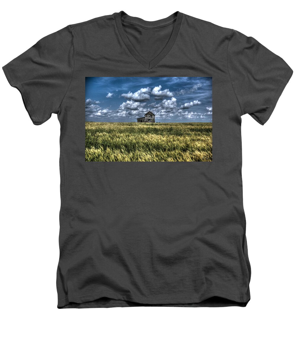 Andrea Lawrence Saskatchewan Artist Men's V-Neck T-Shirt featuring the digital art Homestead Land by Andrea Lawrence