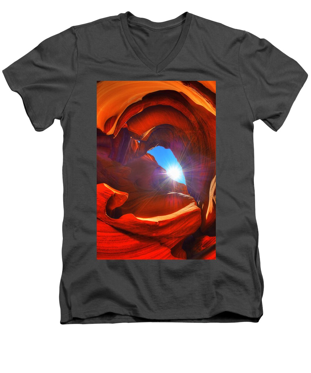 Antelope Canyon Men's V-Neck T-Shirt featuring the photograph Hope by Midori Chan
